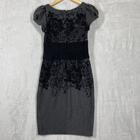SUZE CHIN DRESS FOR MAGGY BOUTIQUE BLACK/GRAY S/S FLORAL KNEE LENGTH PARTY 10 M - Picture 8 of 8